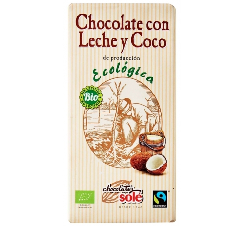 Chocolates Solé Organic Milk Chocolate with Coconut, 100 g
