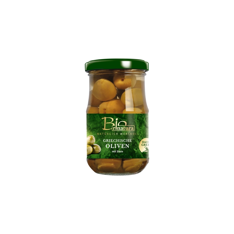 Rinatura Organic Green Greek Olives with Stone, 212 ml