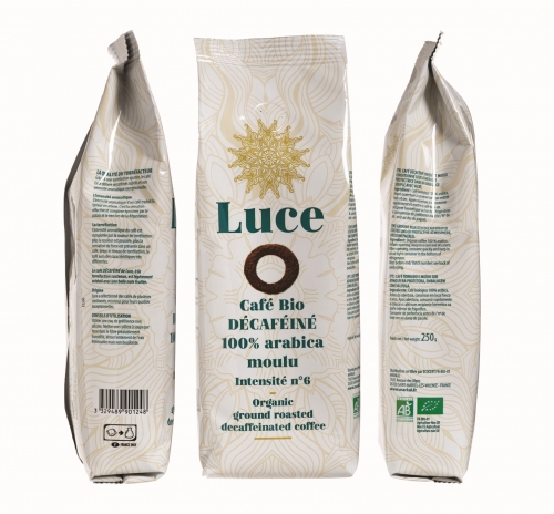 Decaffeinated ground coffee 100% ARABIC 250g, organic Luce Italy