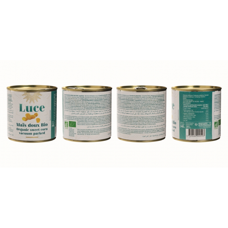 Canned sweet corn 340g, organic Luce Italy